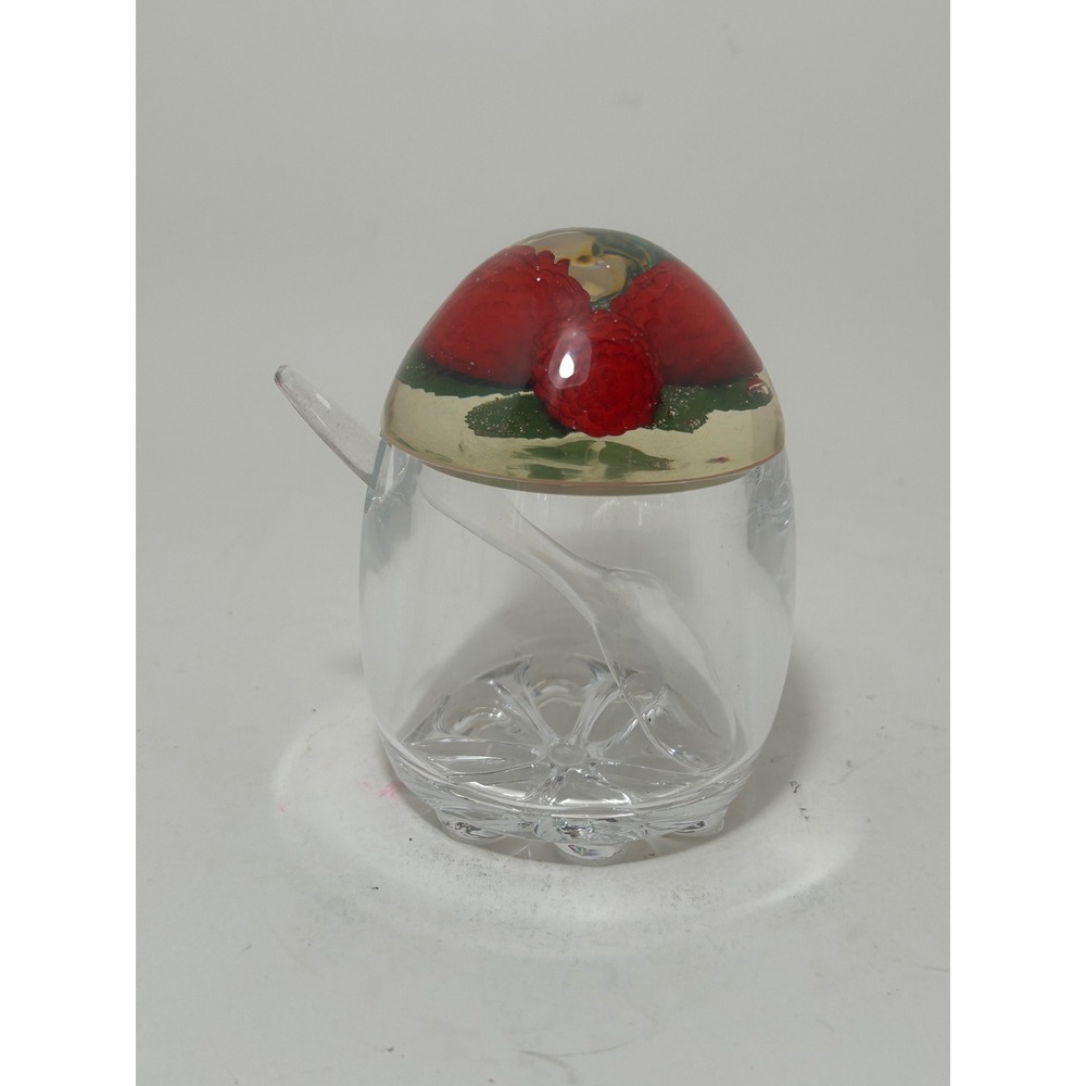 Vintage Raspberry Acrylic Jam Sugar Pot with Lid and Spoon 3 Piece Set Clear